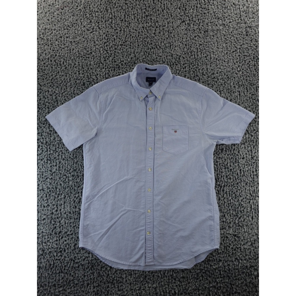 GANT Shirt Size L Mens Blue Oxford Solid Cotton Short Sleeve Button Down